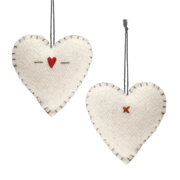 East of India Small Embroidered Hanging Heart - Cream, Hearts & crosses