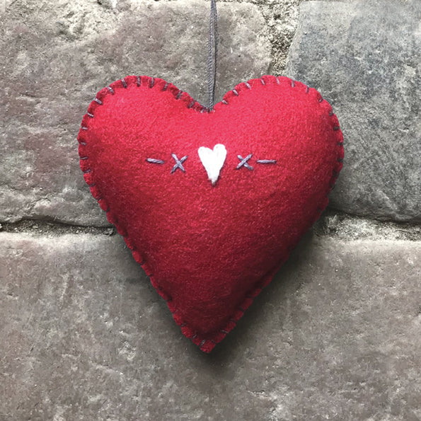 East of India Medium Embroidered Hanging Heart - Red, Hearts & crosses