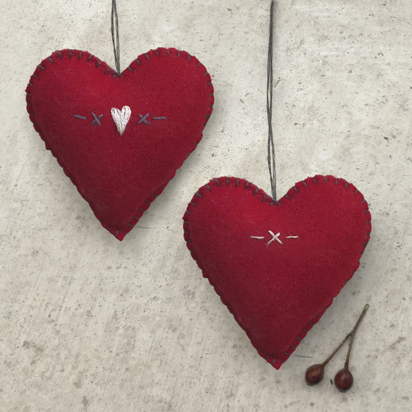 East of India Medium Embroidered Hanging Heart - Red, Hearts & crosses