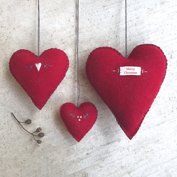 East of India Medium Embroidered Hanging Heart - Red, Hearts & crosses