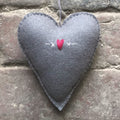 East of India Large Embroidered Hanging Heart - Grey, Hearts & crosses