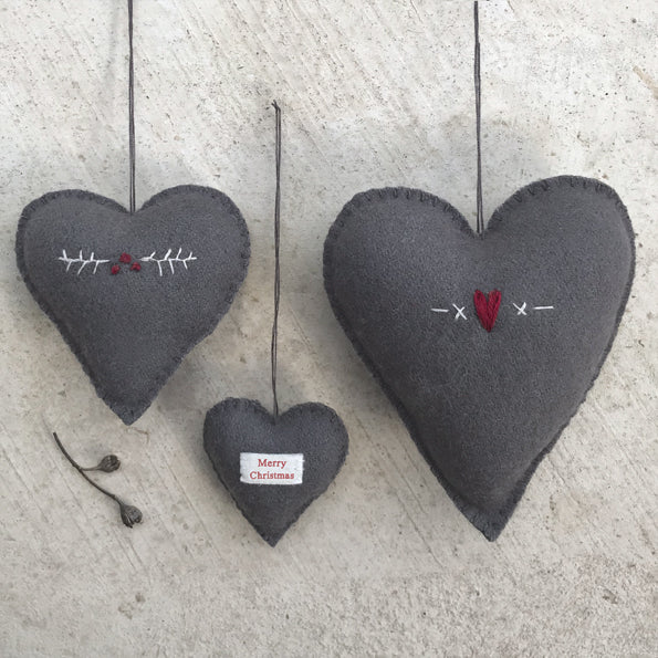 East of India Large Embroidered Hanging Heart - Grey, Hearts & crosses