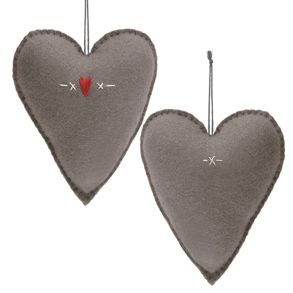 East of India Large Embroidered Hanging Heart - Grey, Hearts & crosses