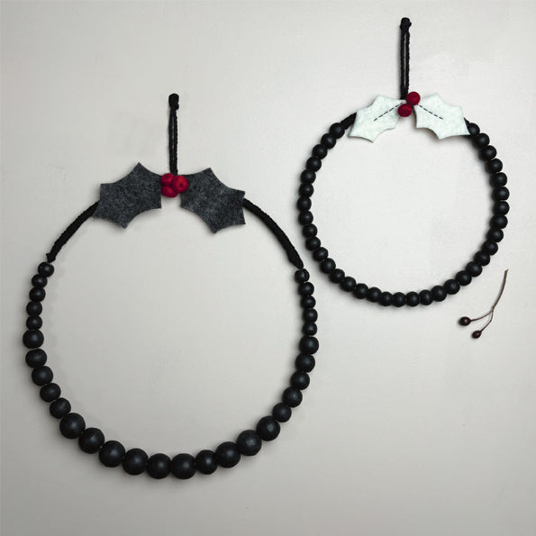 East of India Small Black Beaded Holly Wreath