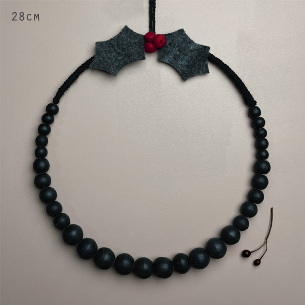East of India Large Black Beaded Holly Wreath