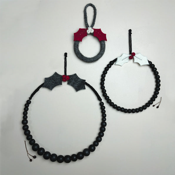 East of India Large Black Beaded Holly Wreath