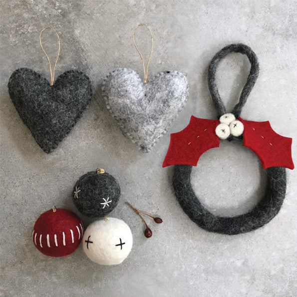 East of India Grey Felt Wreath with White Berries