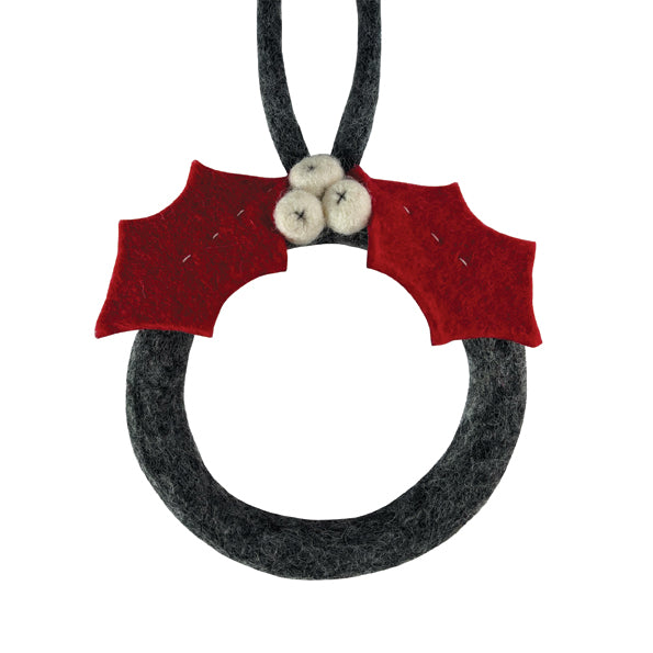 East of India Grey Felt Wreath with White Berries