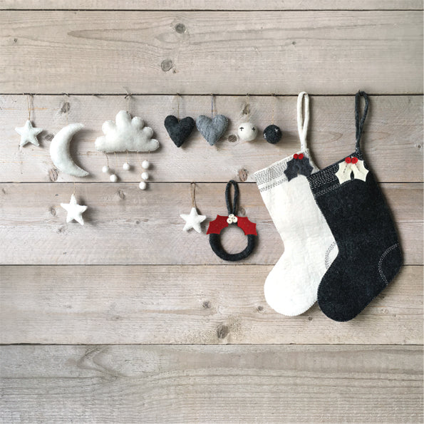 East of India Felt Sashiko Christmas Stocking - Charcoal