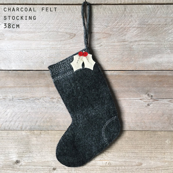 East of India Felt Sashiko Christmas Stocking - Charcoal