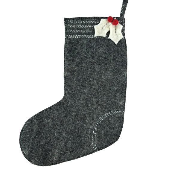 East of India Felt Sashiko Christmas Stocking - Charcoal