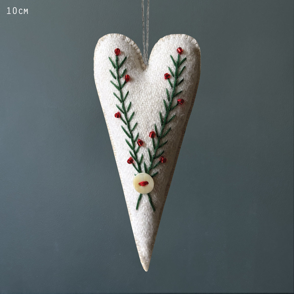 East of India Embroidered Long Hanging Heart - Cream