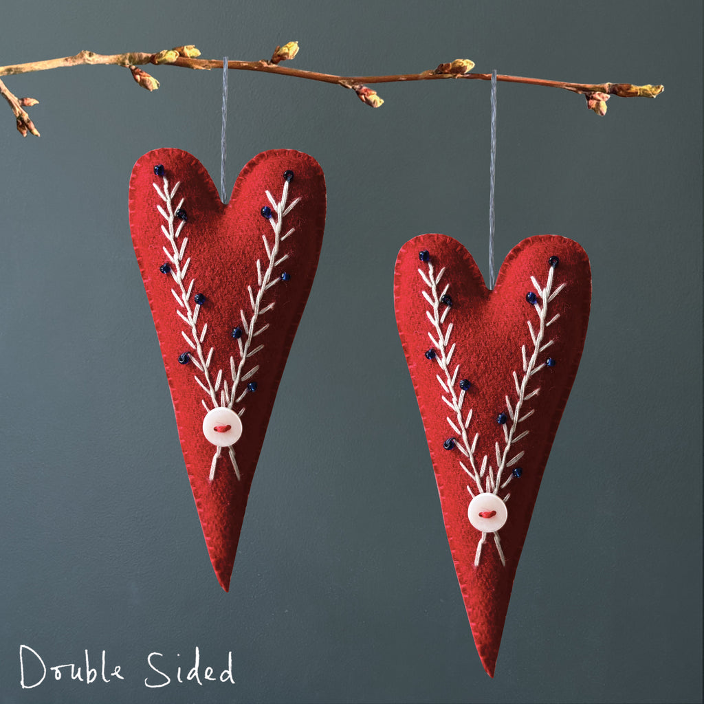 East of India Embroidered Long Hanging Heart - Red