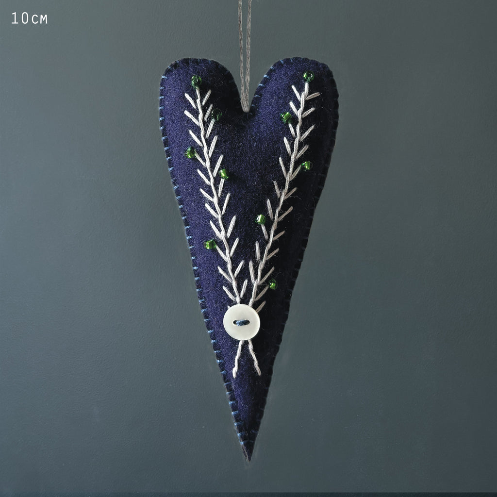 East of India Embroidered Long Hanging Heart - Blue