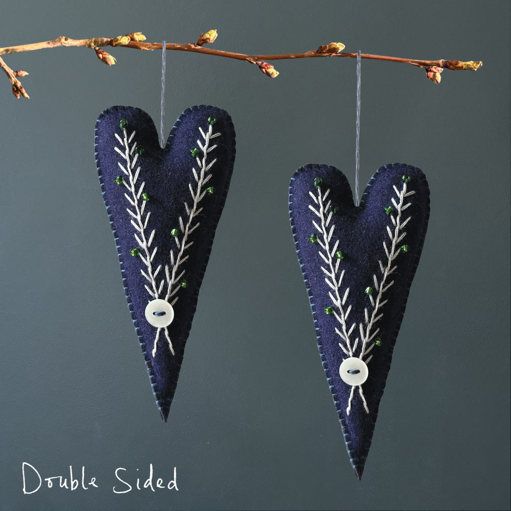 East of India Embroidered Long Hanging Heart - Blue