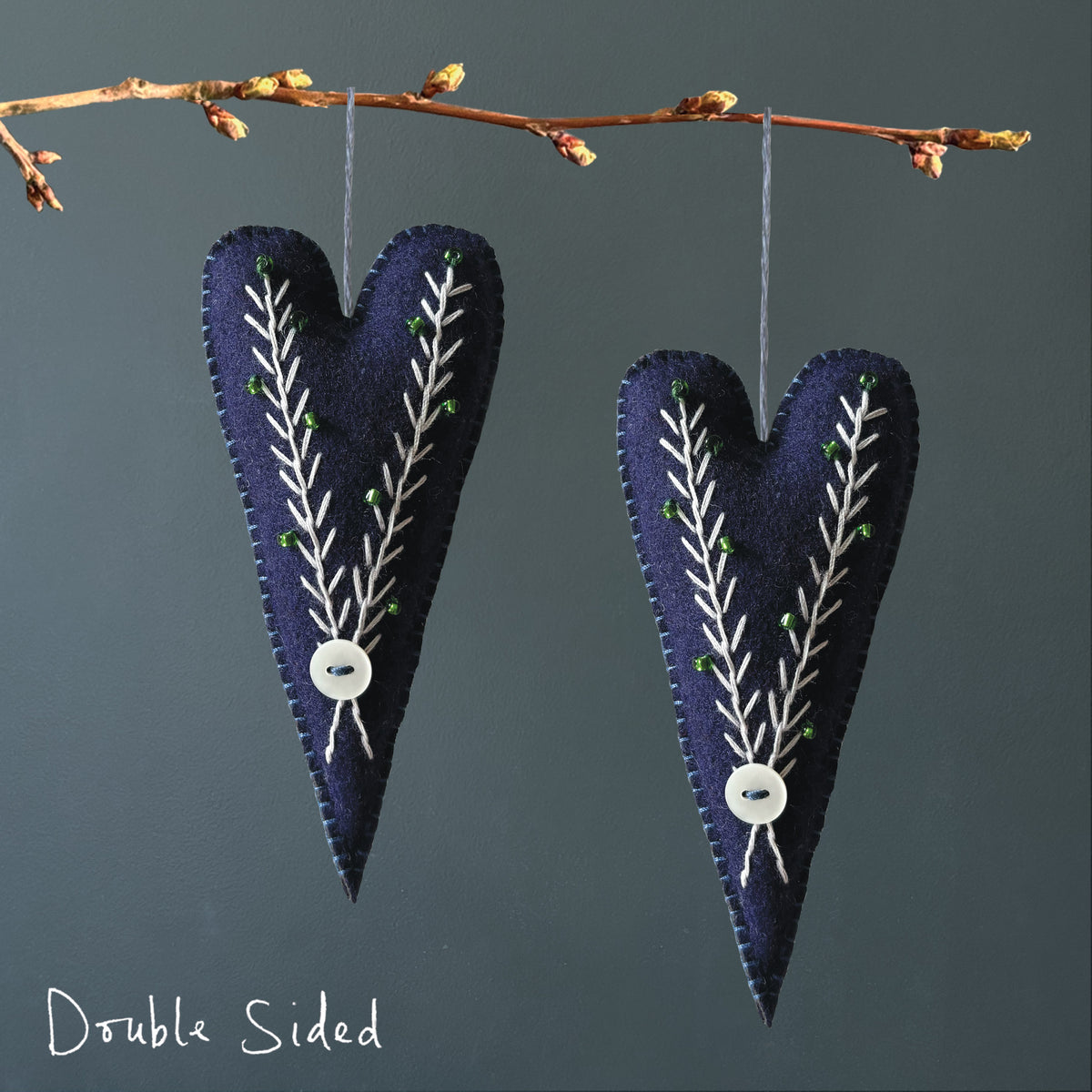 East of India Embroidered Long Hanging Heart - Blue