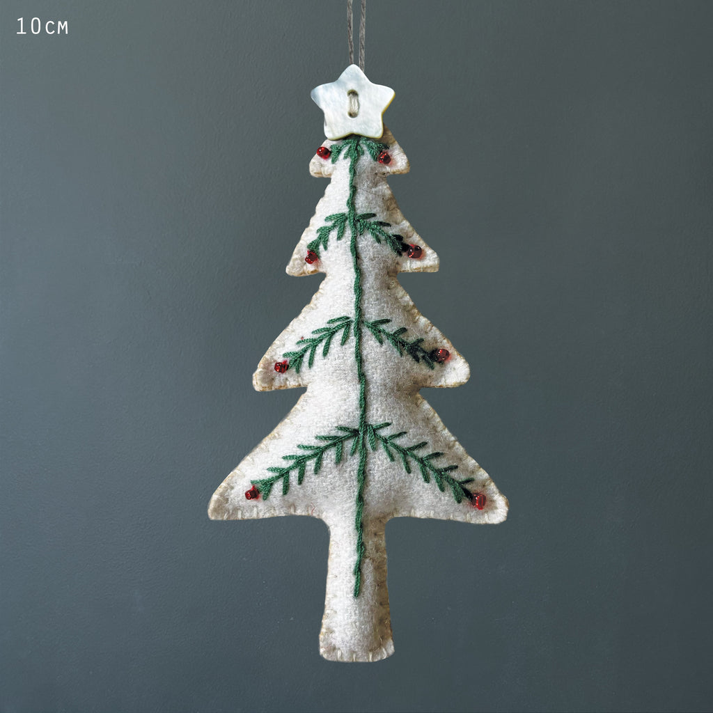 East of India Embroidered Hanging Christmas Tree Decoration - Cream