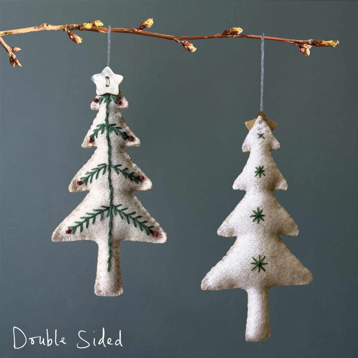 East of India Embroidered Hanging Christmas Tree Decoration - Cream