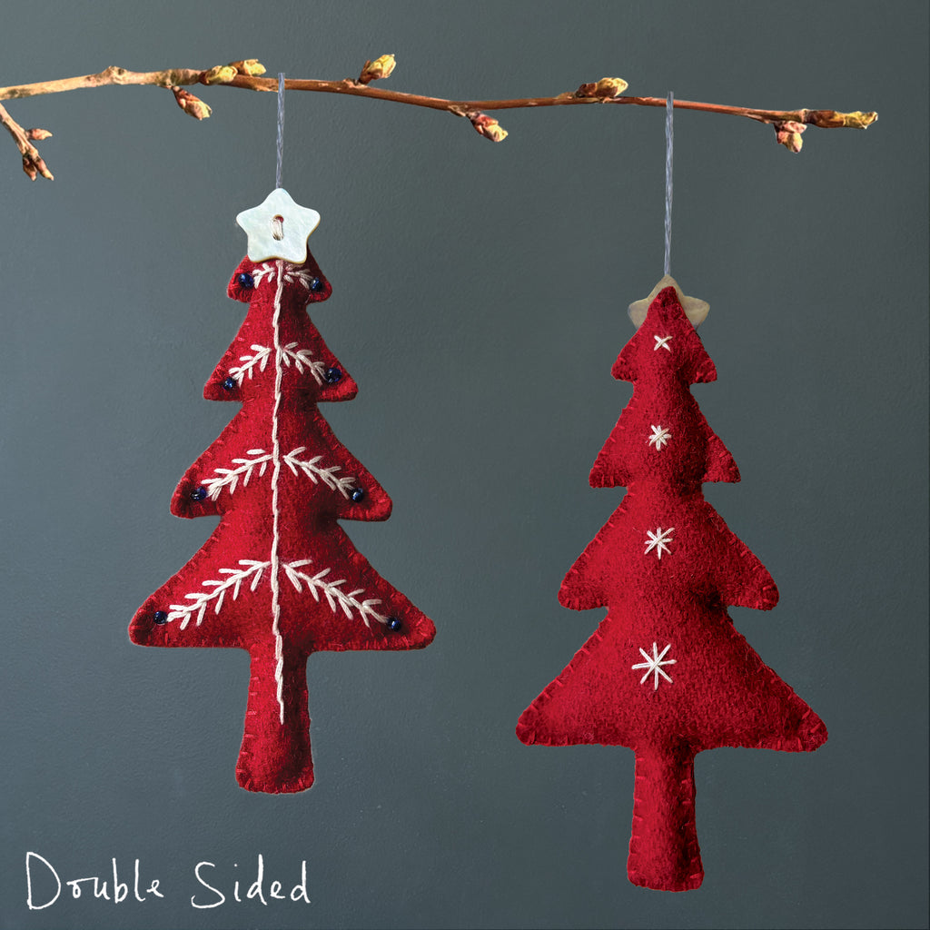East of India Embroidered Hanging Christmas Tree Decoration - Red