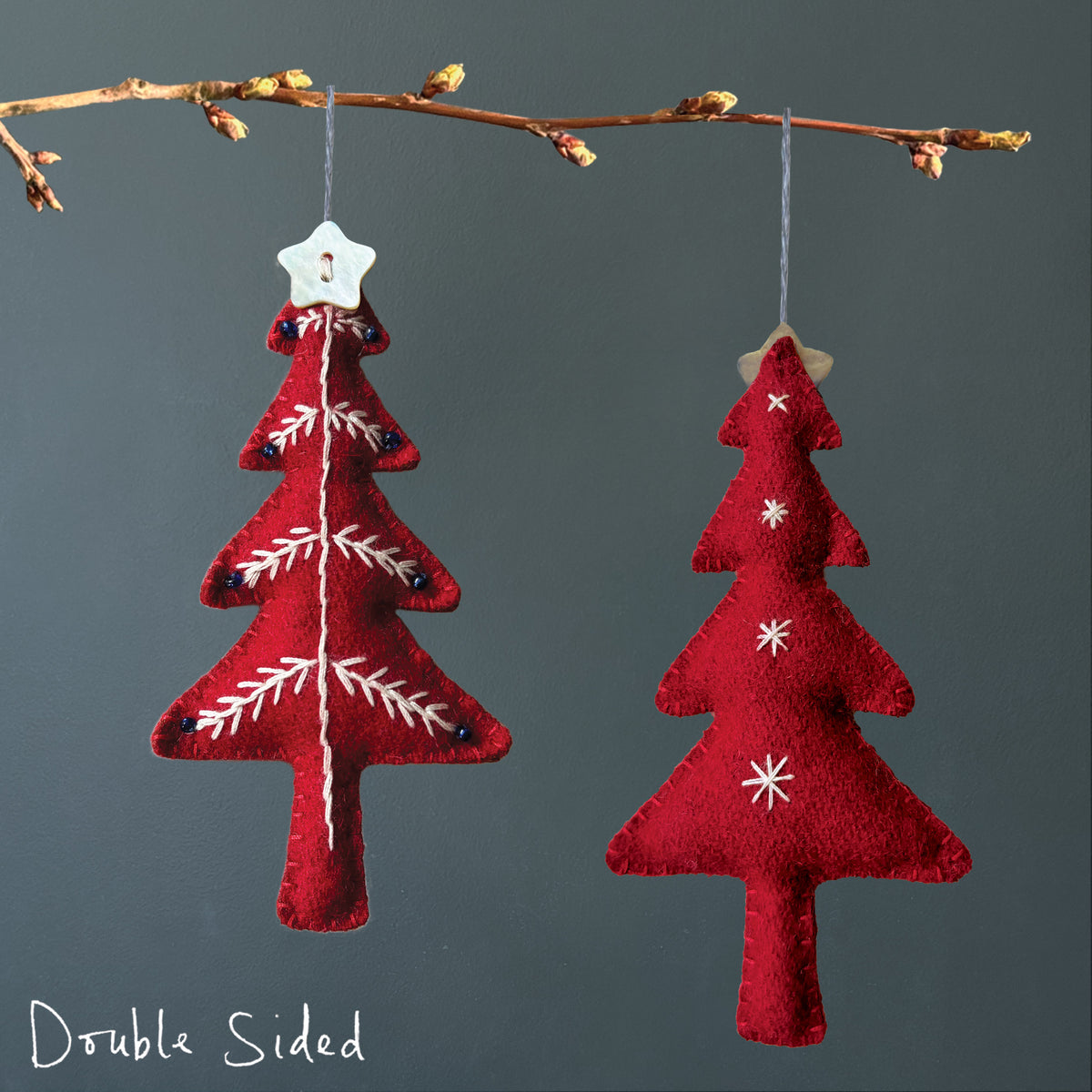 East of India Embroidered Hanging Christmas Tree Decoration - Red
