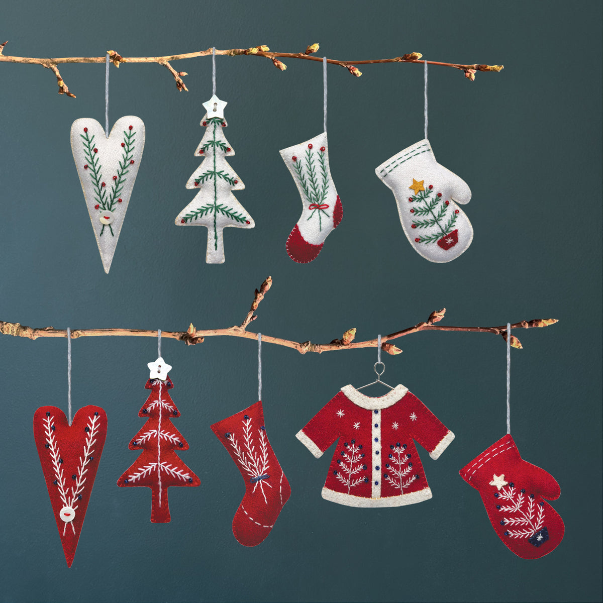 East of India Embroidered Hanging Christmas Tree Decoration - Red