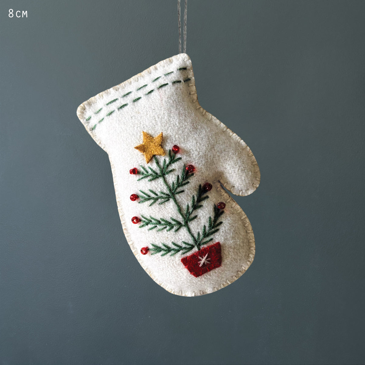 East of India Embroidered Hanging Mitten Decoration - Cream