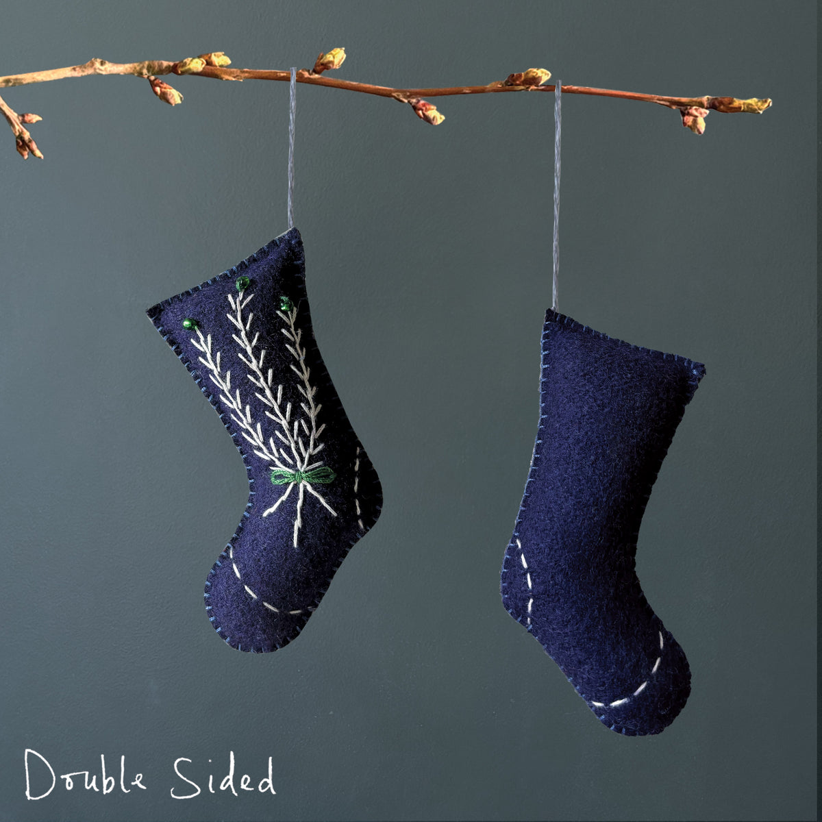 East of India Embroidered Mini Hanging Stocking - Blue