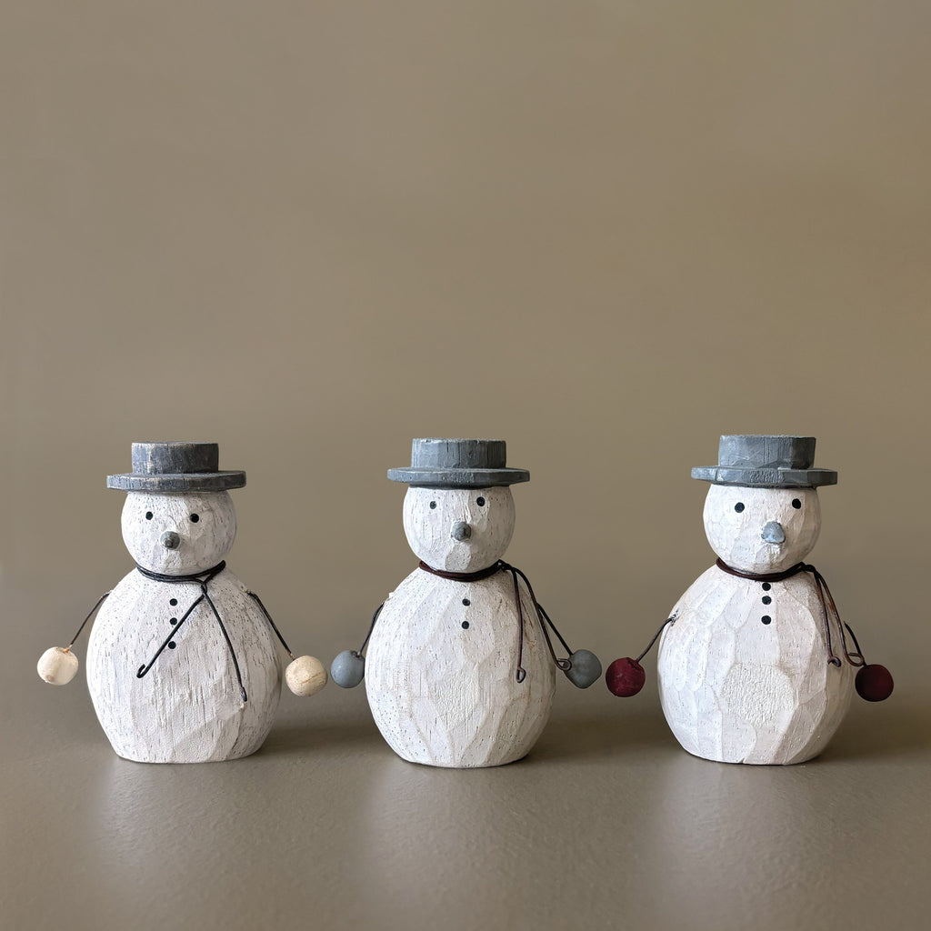 East of India Wooden Snowman Decoration - Red Mittens