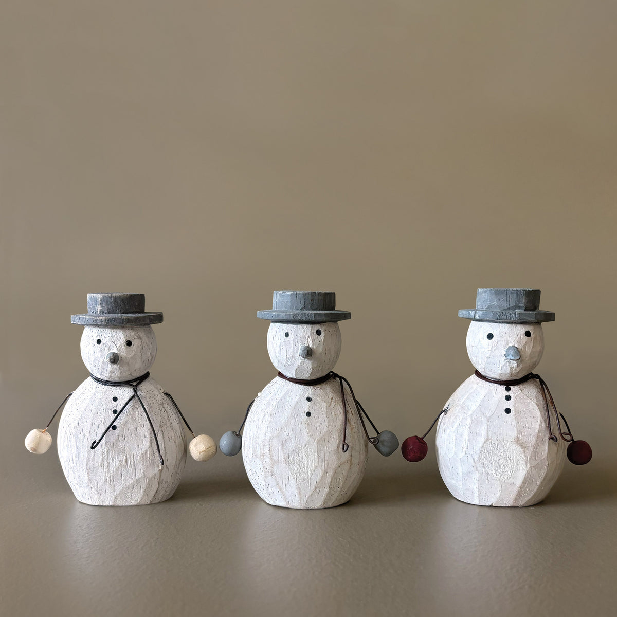 East of India Wooden Snowman Decoration - Red Mittens