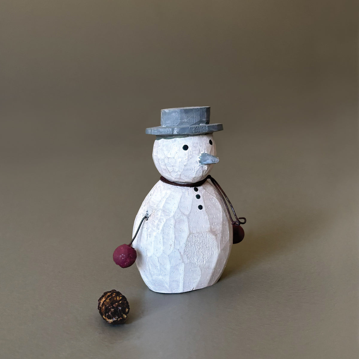 East of India Wooden Snowman Decoration - Red Mittens