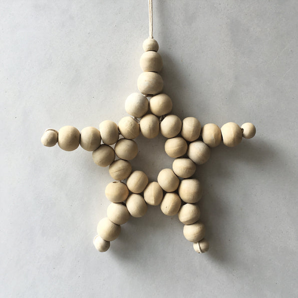 East of India Large Beaded Star Decoration - Natural