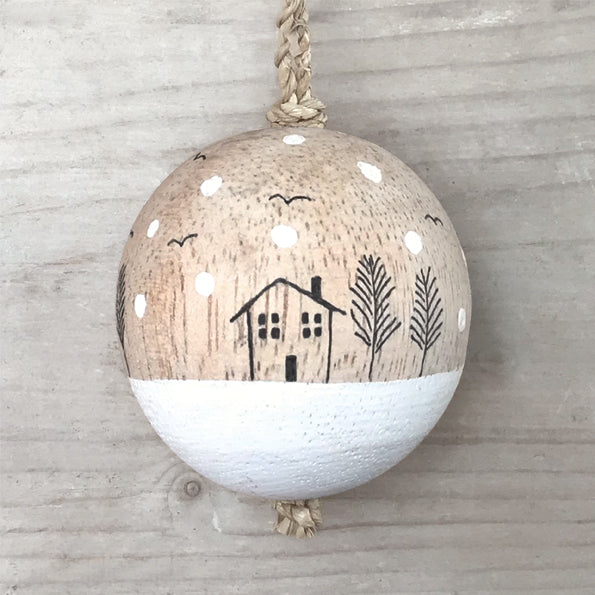 East of India Wooden Bauble - Snowy Houses