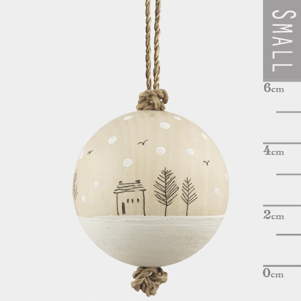 East of India Wooden Bauble - Snowy Houses