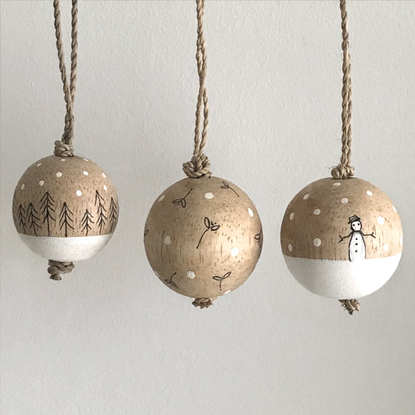 East of India Small Wooden Bauble - Winter Trees