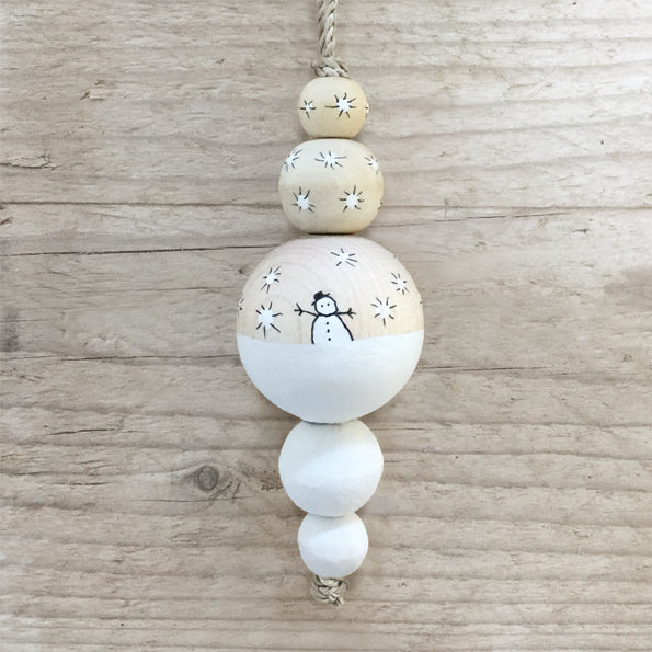 East of India Wooden Droplet Bauble - Snowman