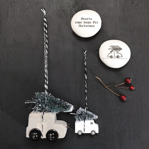 East of India Small Hanging Wooden Van Decoration with Tree on Roof
