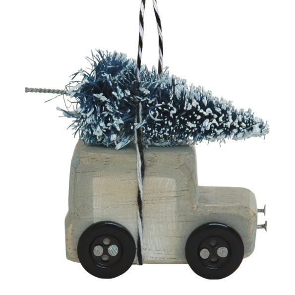 East of India Small Hanging Wooden Van Decoration with Tree on Roof