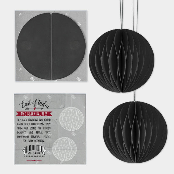 East of India Paper Baubles, Pack of 2 - Black