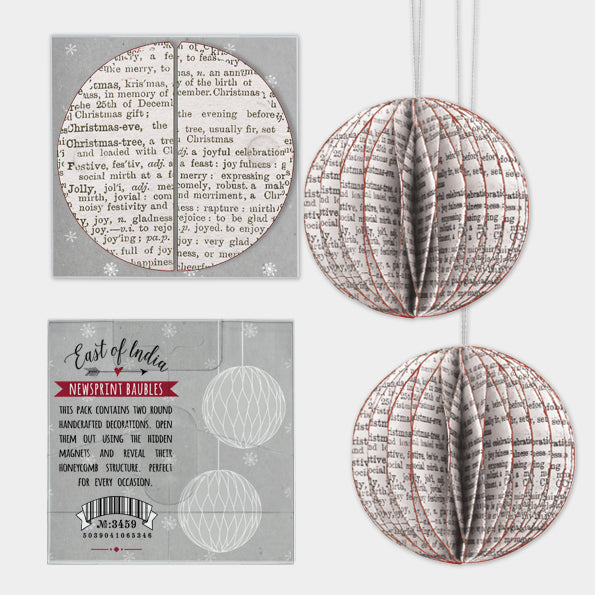 East of India Paper Baubles, Pack of 2 - Newsprint