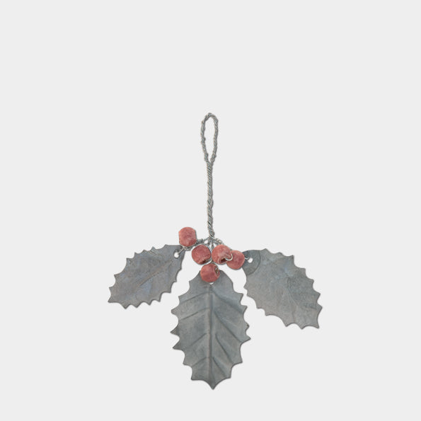 East of India Small Metal Holly Hanging Decoration