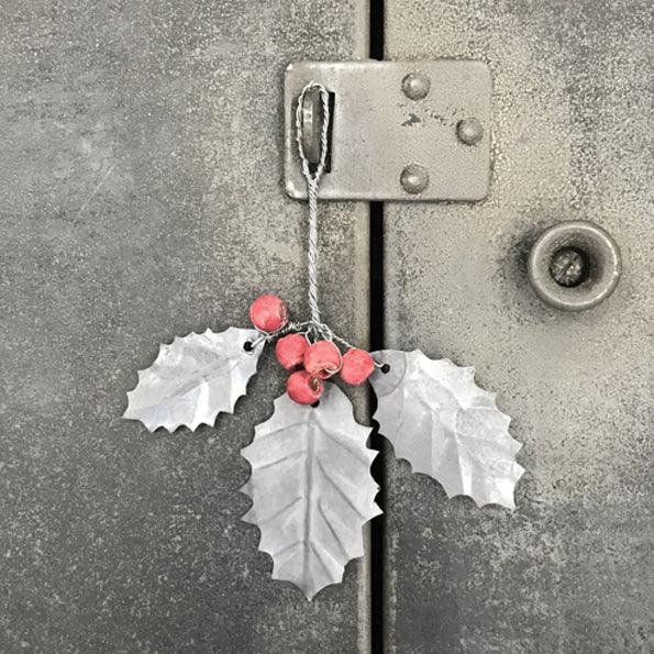 East of India Small Metal Holly Hanging Decoration
