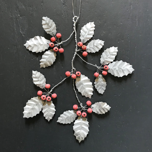 East of India Large Metal Holly Bunch with Wooden Berries