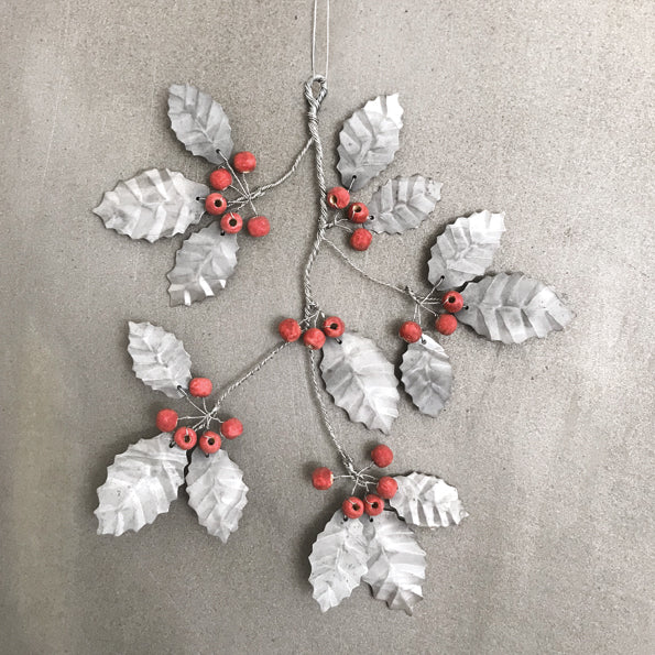 East of India Large Metal Holly Bunch with Wooden Berries