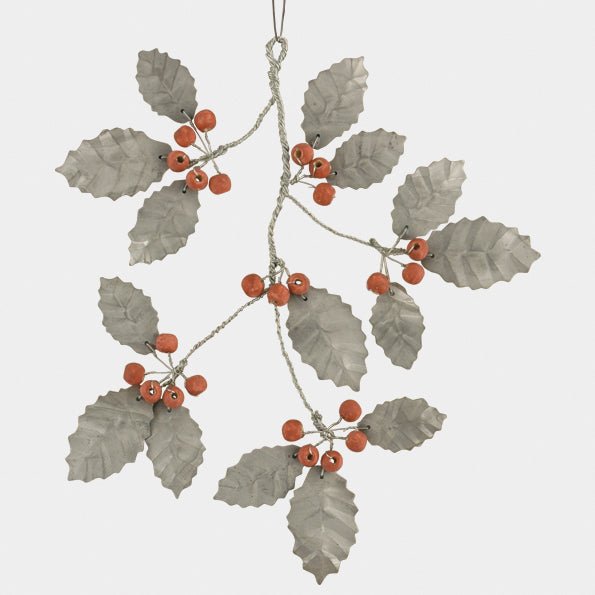 East of India Large Metal Holly Bunch with Wooden Berries