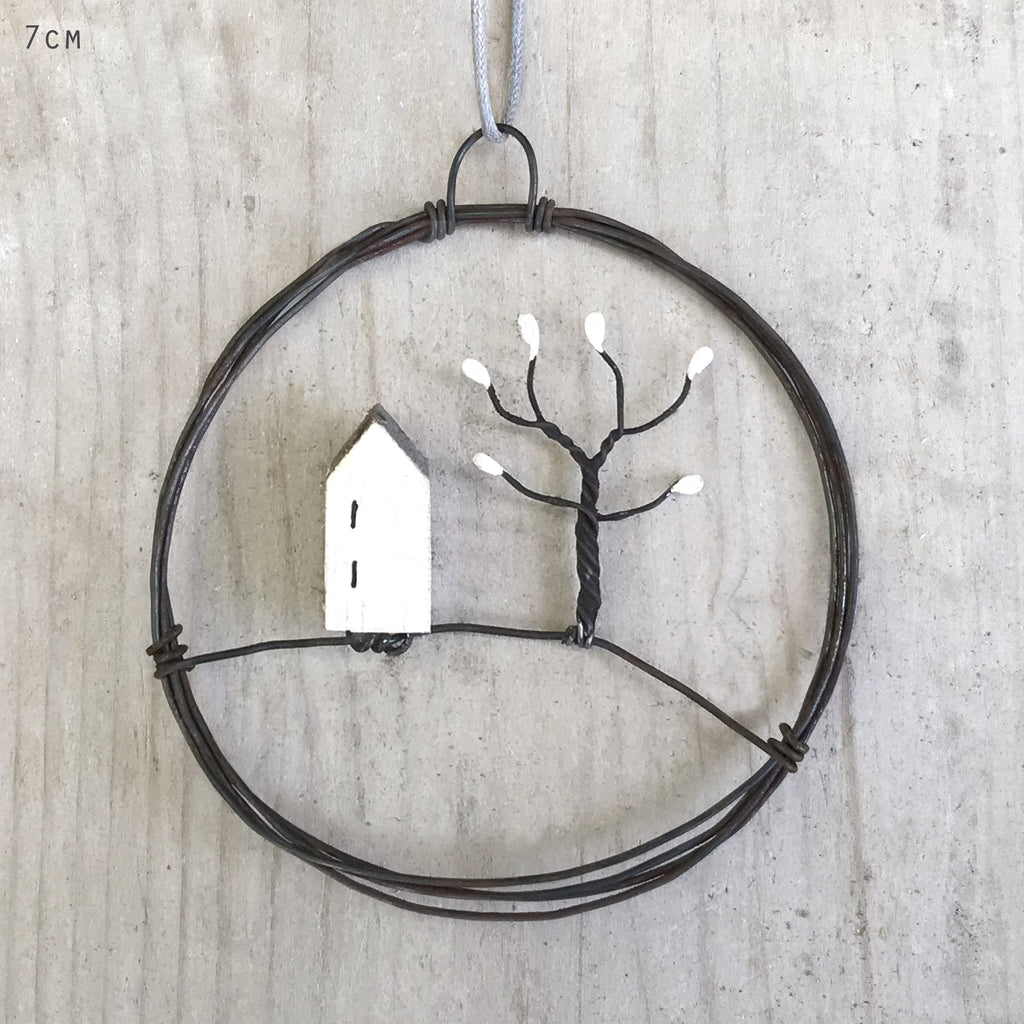 East of India Small Rusty Wire Wreath - House and Tree