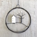 East of India Small Rusty Wire Wreath - House and Tree