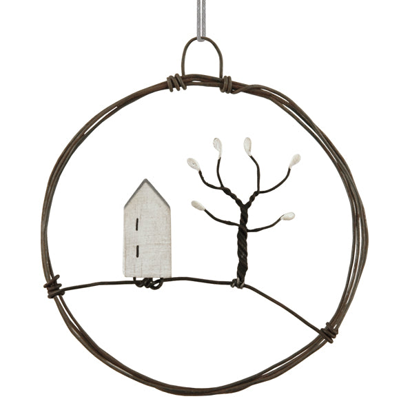 East of India Small Rusty Wire Wreath - House and Tree