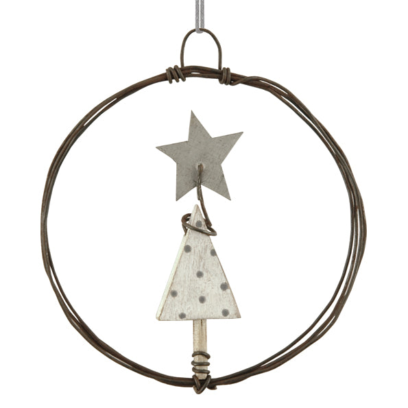 East of India Small Rusty Wire Wreath - Christmas Tree