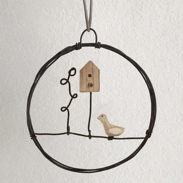 East of India Small Rusty Wire Wreath - Bird House