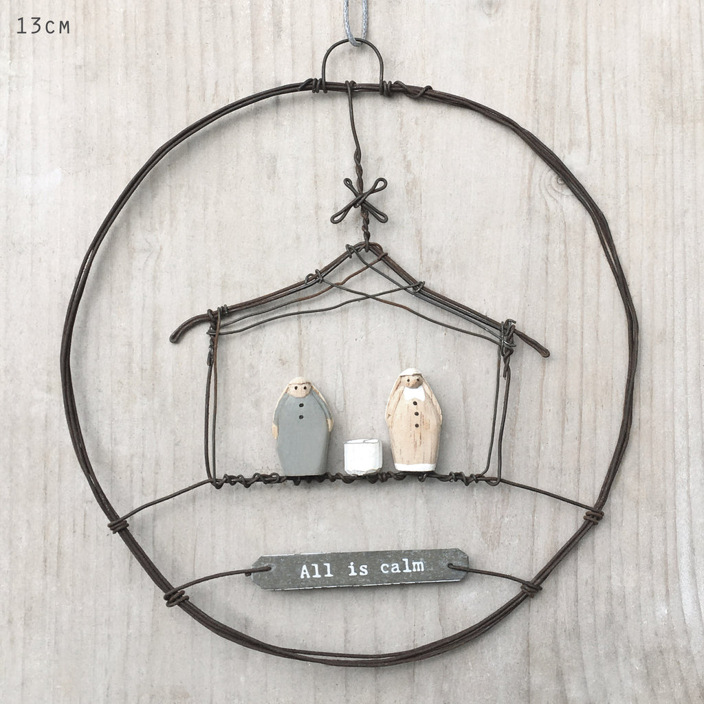 East of India Large Rusty Wire Wreath - Nativity